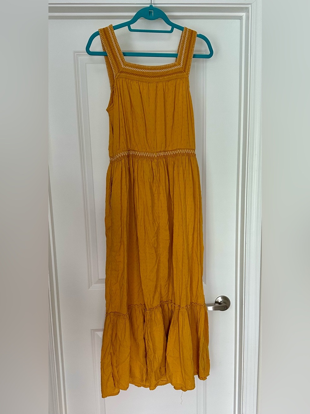 Old Navy Mustard Yellow Tiered Boho Maxi Dress With Tassels Size MTall - Picture 5 of 5
